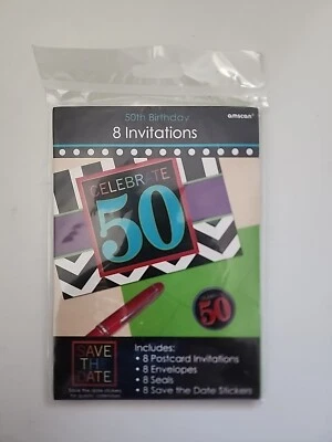 INVITACIONES DE CUMPLEAÑOS 50 (8) Suministros Tarjetas Guardar Fecha Pegatinas Foto 1 de 4