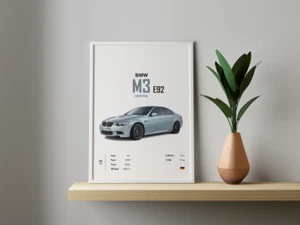Poster BMW E92 M3 Car Poster Car Portrait Wall Art BMW Lovers - Picture 1 of 4