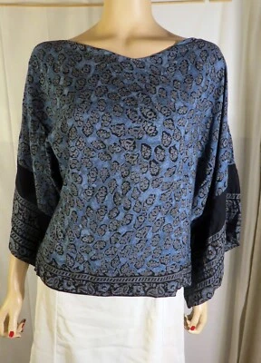Blusa boho rayón mangas kimono cachemir azul vintage años 70 talla M Foto 1 de 3