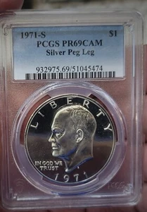 1971-S IKE PEG LEG VARIETY STUNNING PR69CAMEO TOP POP!! ONLY 11 IN PR69CAM!! - Picture 1 of 2