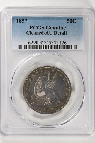 1857 P Seated Liberty Half Dollar PCGS AU Detail 50c Cover