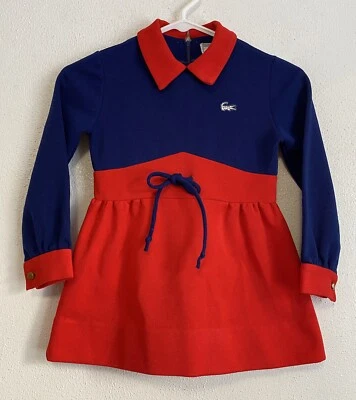 Vestido Chemise Lacoste Vintage Para Niños Talla 7 Mod Niñas Mod Rojo Azul Marino Caimán Foto 1 de 4