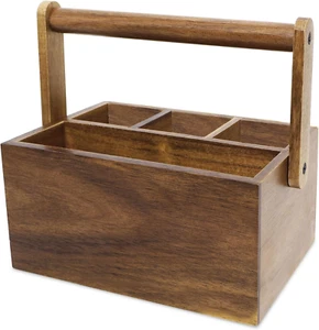 Acacia Wood Silverware Caddy Organizer, Flatware for Kitchen, Picnic & Party - Picture 1 of 12