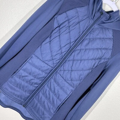 Fila Sport Womens Zip Up Hoodie Jacket Medium Blue Quilted Panels Thumbholes - Image 1 of 4