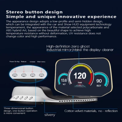 Coche OBD2 Head Up Display Navegación HUD Espejo GPS Proyección Velocímetro Voltaje RPM Foto 1 de 4