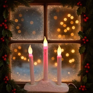 Vintage Electric Christmas Candle Window Light 3 Glow Candles Holiday Decor Red - Picture 1 of 8