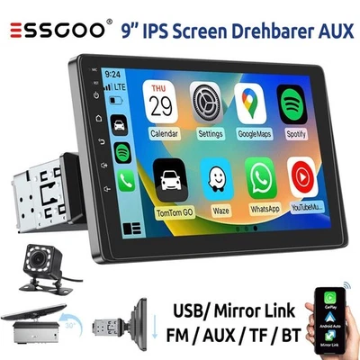 Autoradio 9 Pollici 1 DIN Wireless Carplay Android Auto Camera BT FM USB TF AUX - Immagine 1 di 4