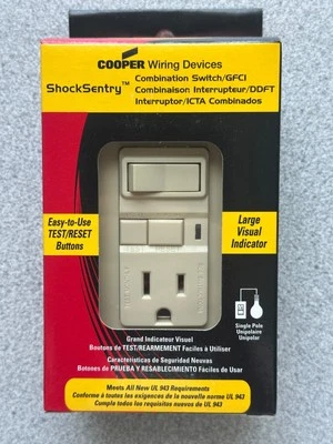 NEW Cooper VGFS15V-M-L Combination Switch with GFCI Outlet & Wallplate 15A Ivory - Image 1 of 4
