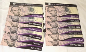 LOT OF 12 Series 2006 $5 Single Notes W/ Folders CU LOW Serial #’s - Picture 1 of 4