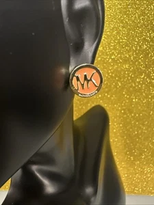 Michael Kors small round pierced earrings. MK in Gold W Orange (RARE FIND) - Picture 1 of 6