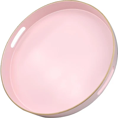 Pink round Decorative Tray with Handles, 13" Versatile Serving Tray for Coffee T - Image 1 of 4