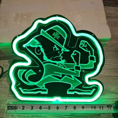 Notre Dame Fighting Irish Real Glass Neon Sign 12" Green Leprechaun - Image 1 of 4