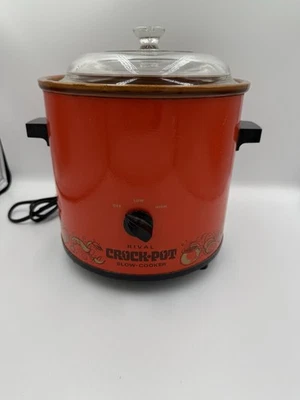 Vintage Rival Crock Pot Slow Cooker Flame Orange 3.5 Quart Model 3100/2 - Image 1 of 4