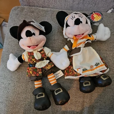 Rare Vintage Disney World Thanksgiving Mickey Minnie Mouse Plush Set Pilgrims 7" - Image 1 of 4