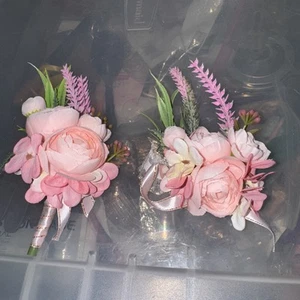 Prom Corsage Boutonniere Set Artificial Pink Rose Wedding Party Prom Suit New - Picture 1 of 4