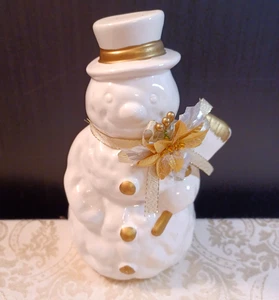 Figura Muñeco de Nieve Navidad Vacaciones 8" - Blanco y Dorado - Imagen 1 de 3