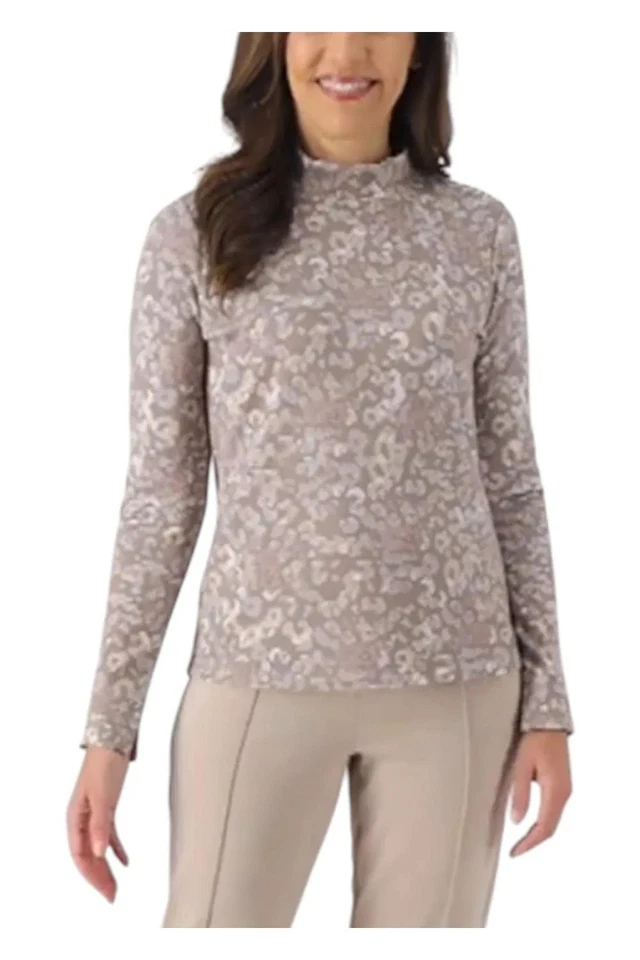 Isaac Mizrahi Live! Top capuchino para mujer SOHO liso y estampado cuello falso Foto 1 de 1