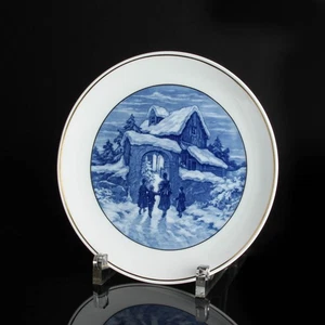 Meissen Wandteller Frau 3 Kinder Winter Weihnachten Blau Gold - Imagen 1 de 7
