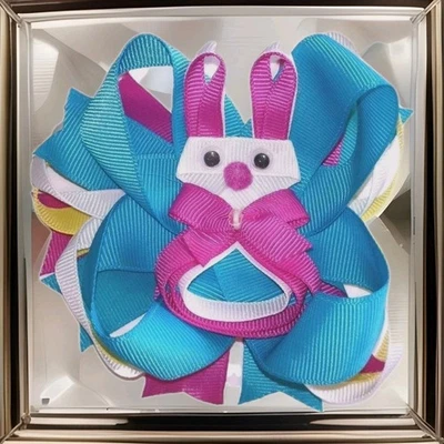 Adorable Bunny Rabbit  Inspired Hair Bow Clip On  girls Blue Pink 5 inch Easter - Image 1 of 4