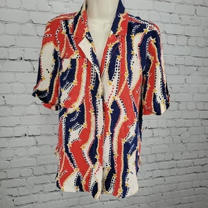 VTG Francesca Of Damon Starington Multicolor 100% Silk Stars Buttoned Top Size 6 - Picture 1 of 11