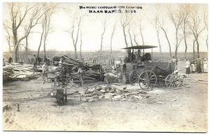 (8473) 1914 RPPC - Tractor de rueda de acero - Transmisión por correa aserrado madera de algodón madera - Imagen 1 de 2