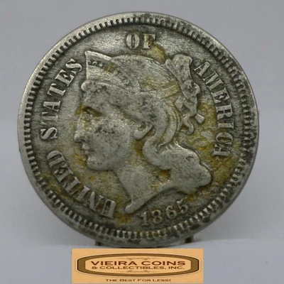 1865 Three-Cent Piece, 3 Cents Nickel, Damaged - #C52978NQ - Image 1 of 2
