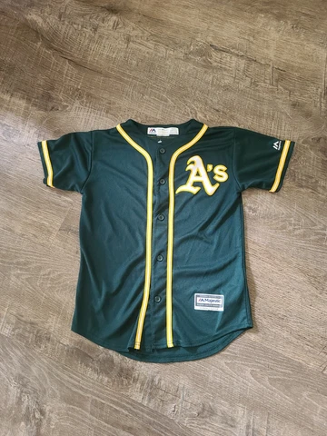 Majestic Cool Base oakland As athletics button down grn sewn logo youth Jersey M Cover