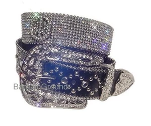Nuevo Cinturón de Cuero Negro Cristal Signo de Paz Estrás Cristal Brillante ML - Imagen 1 de 1