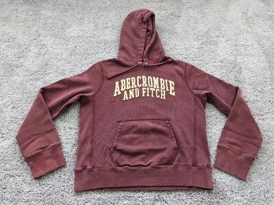 Pullover vintage Abercrombie & Fitch AF para hombre mediano granate sudadera con capucha deletreada Foto 1 de 4