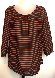J. Blusa Crew Mujer XS Top Mangas 3/4 Azul Marino/Naranja Rayas Preppy Old School - Imagen 1 de 9
