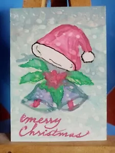 ACEO Original Watercolor Painting Merry Christmas Miniature Art Hand Painted - Picture 1 of 2