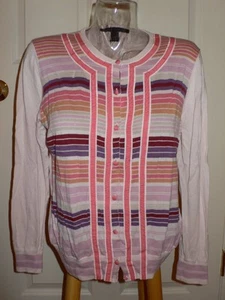 Cárdigan Suéter Top Marc Jacobs Rosa Algodón A Rayas L/S Borde Cinta L - Imagen 1 de 1
