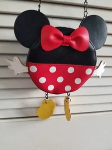 Minnie Mouse Cross Body Purse Girls Ears Bow Shoulder Bag Red Black Polka Dot - Picture 1 of 7