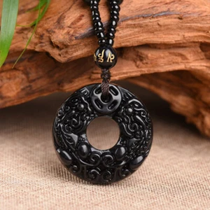 1PC Natural Black Obsidian PiXiu Women Men Lucky Pendant Necklace Amulet Jewelry - Picture 1 of 12