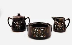 Vintage Moriage Redware Ashtray With Sugar And Creamer Set Made in Japan - Picture 1 of 10