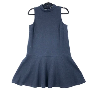 LOFT Womens Peplum Dress M Blue Stripe High Neck Sleeveless Stretch Drop Waist - Picture 1 of 7