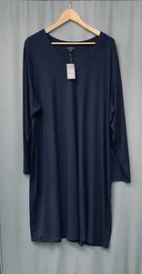 J Jill Wearever Midi Dress Size 3X Navy Blue V-Neck Long Sleeve A-line Pleat NWT - Picture 1 of 17