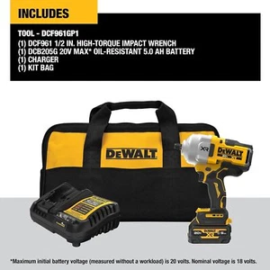 DEWALT 20V MAX Cordless Impact Wrench Kit, 1/2" Hog Ring, Battery, Charger - Picture 1 of 10