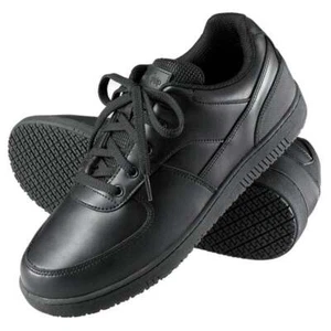 Genuine Grip Black Leather Slip Resistant Comfort Work Shoes Men's Wide Width - Picture 1 of 7