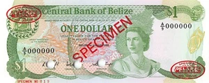 Belize  $1  1.11.1983  Series  A/7  T. De L. Specimen #018 Uncirculated Banknote - Picture 1 of 2