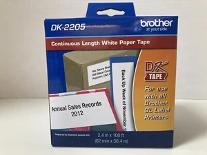 Brother DK Tape DK-2205 Continuous Length White Paper Tape 2.4In X 100Ft New - Picture 1 of 8