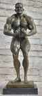 Véritable trophée bodybuilder original signé bronze, prix muscle statue Arnold