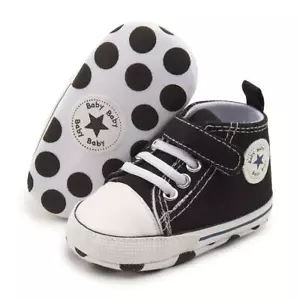 Infant Boys High Top Sneaker Soft Anti-Slip Sole Canvas Denim Shoes 6-12 Months - Picture 1 of 6
