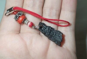 Black Tektite Charm with Semi-Precious Stone Beads 5.5 gram 2.6x1.2x1 cm - Picture 1 of 3