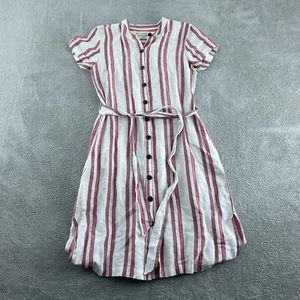 Striped Button-Front Shirt Dress With Belt By Loft Size 6 Linen/Rayon Blend 4400 - Picture 1 of 8
