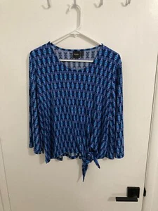 Rafaella Women's Tie-Front Patterned Blouse, Blue/Purple, Medium Petite - Picture 1 of 2