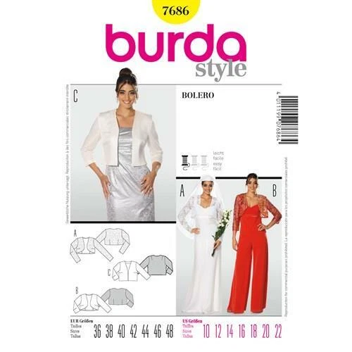 BURDA 7686 EVENING BRIDAL BOLERO Sewing Pattern Size 10 - 22 Skill EASY