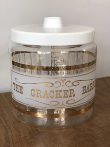 Pyrex Glass Cracker Barrel Canister Jar Wood Grain & Gold Design Vintage - Picture 1 of 4