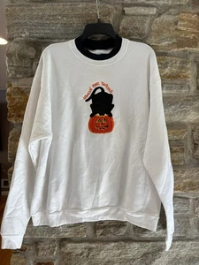 Felpa girocollo MC Energy MCC vintage Halloween ricamata gatto nero zucca L - Foto 1 di 5