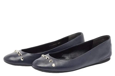 Balenciaga Navy Blue Leather Ballet Flats - Timeless Elegance in Every Step - Image 1 of 4